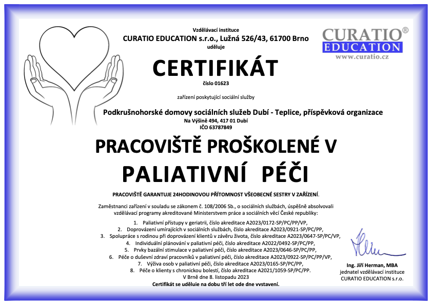 Certifikát - Paliativní péče